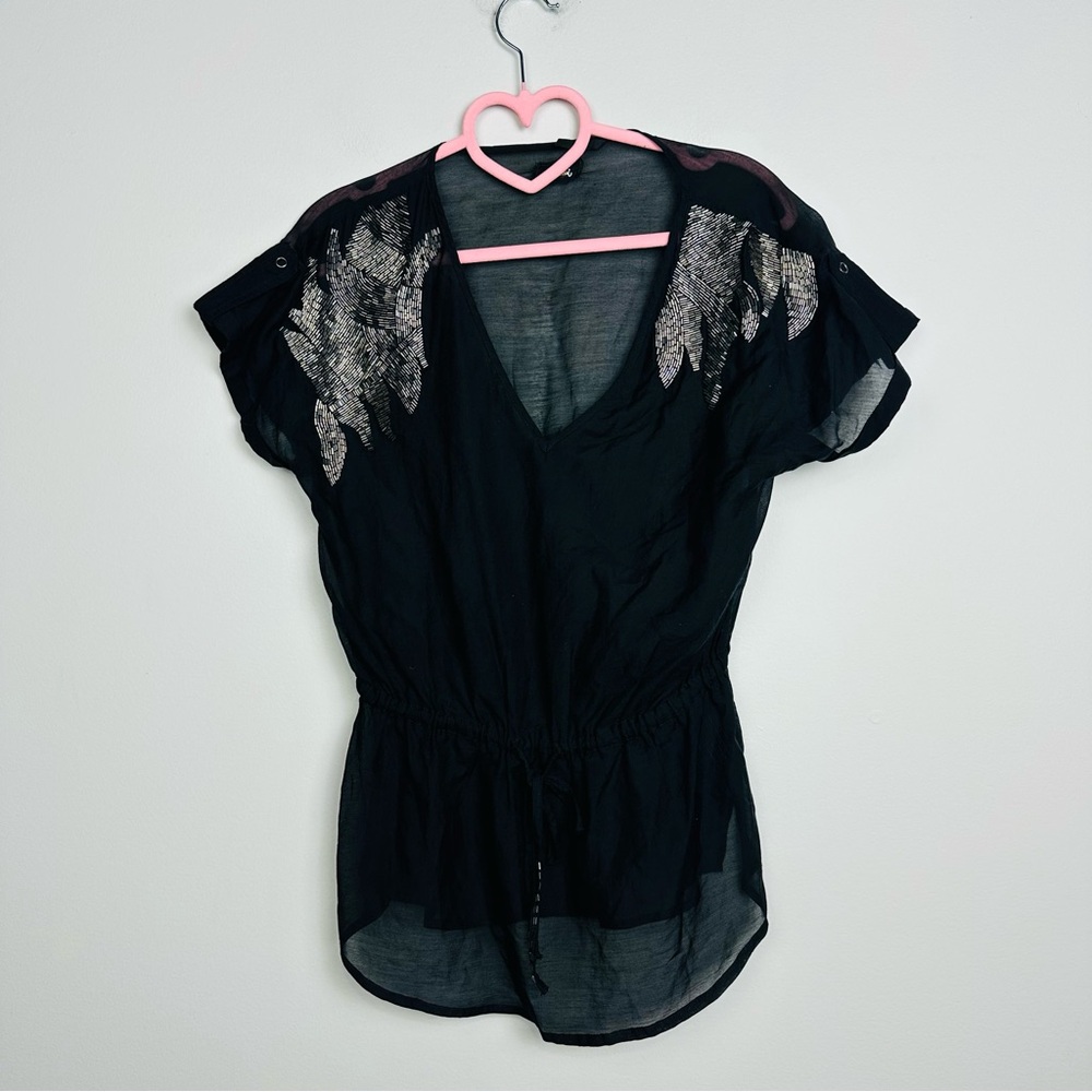 Guess Black Sheer Blouse with Silver Details Size Small